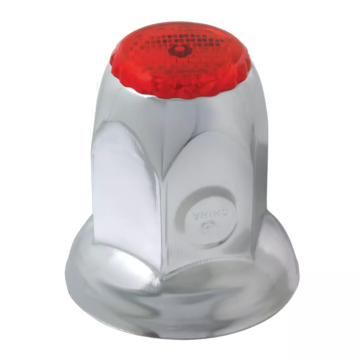 Red Chrome Steel Reflector Push-On Lug Nut Cover w/ Flange