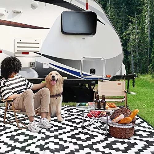 Reversible Outdoor Rugs 9 x 18 Feet - Black