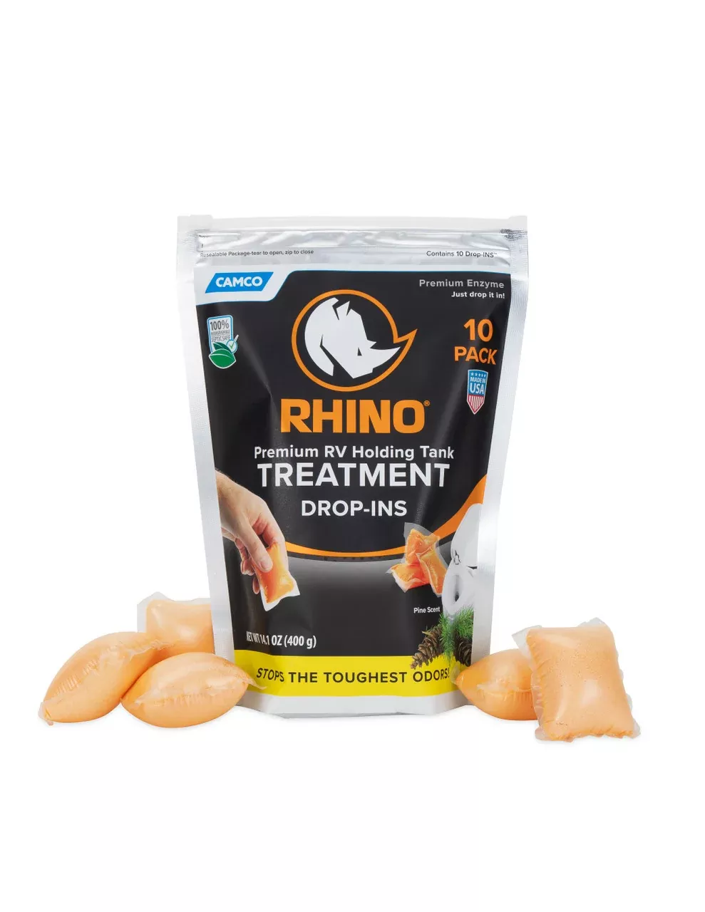 RhinoFLEX Premium Enzyme RV Holding Tank Treatment Drop-Ins - 10 Count