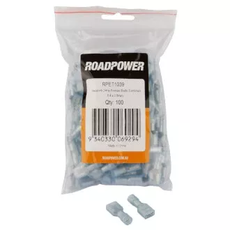 Roadpower Fully Insulated Blade Crimp Terminal Female Clear Blue 6.4 x 0.8mm Qty 100
