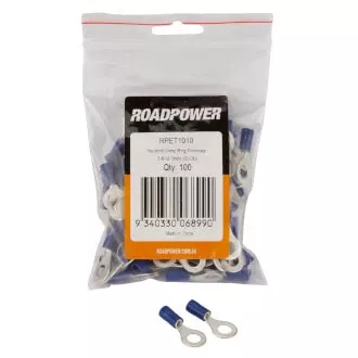 Roadpower Insulated Ring Crimp Terminal Blue 6.0mm Eye Qty 100