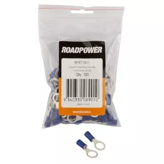 Roadpower Insulated Ring Crimp Terminal Blue 8.0mm Eye Qty 100