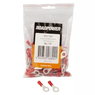 Roadpower Insulated Ring Crimp Terminal Red 6.0mm Eye Qty 100