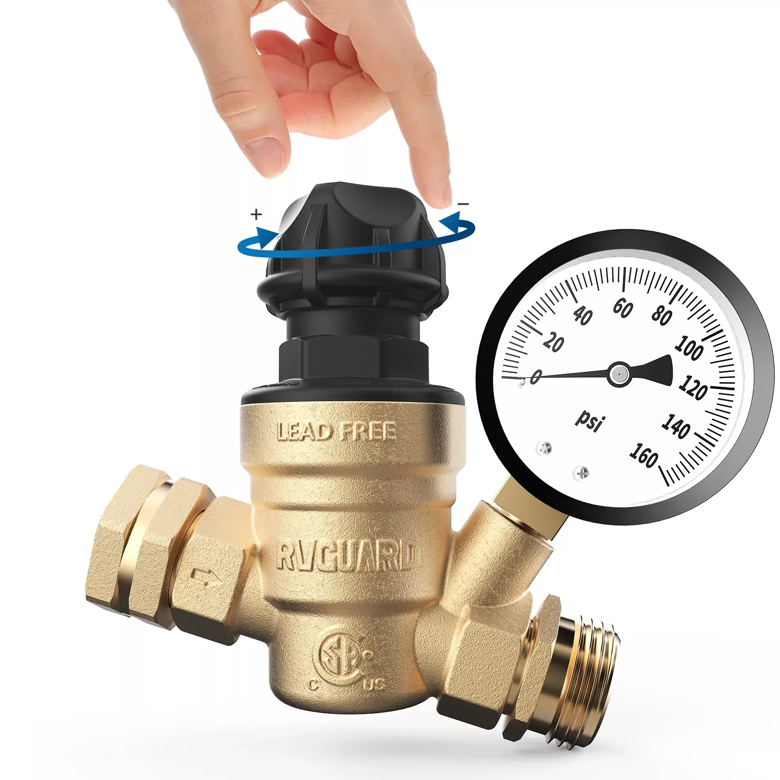 RV Water Pressure Regulator Valve with Adjustable Knob