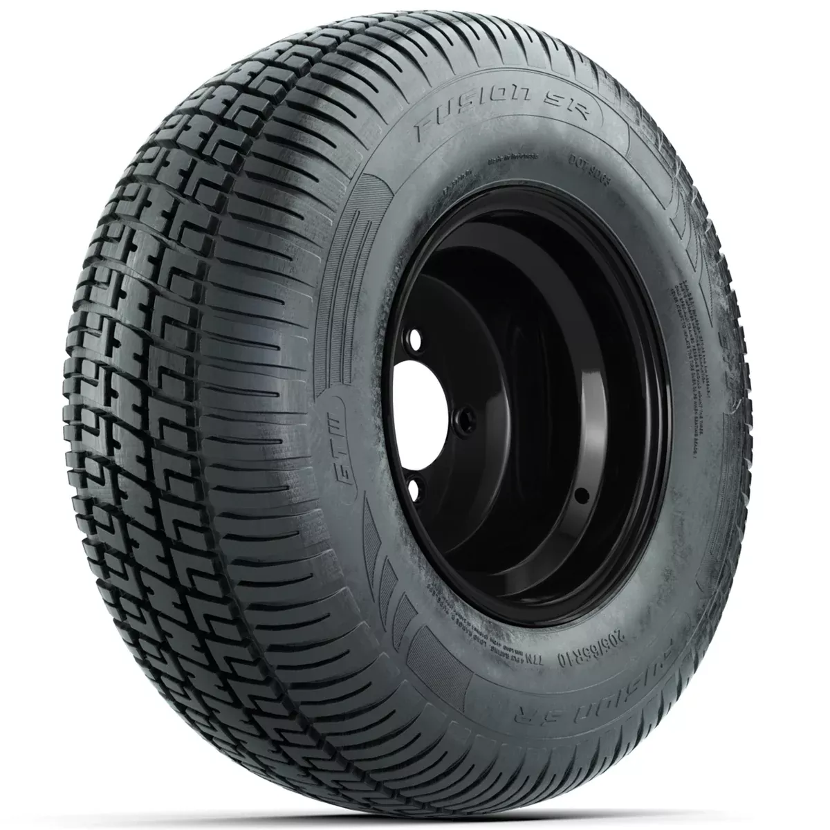 Set of (4) 10" Black Steel Offset Wheels with 205/65-10 Fusion Street Tires
