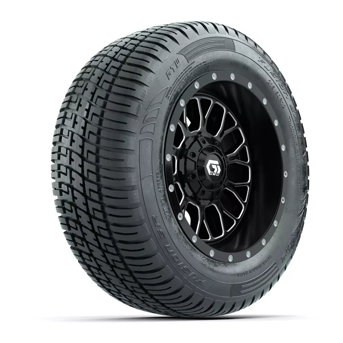 Set of (4) 12" GTW Helix Machined & Black Wheels with 215/50-R12 Fusion S/R Street Tires
