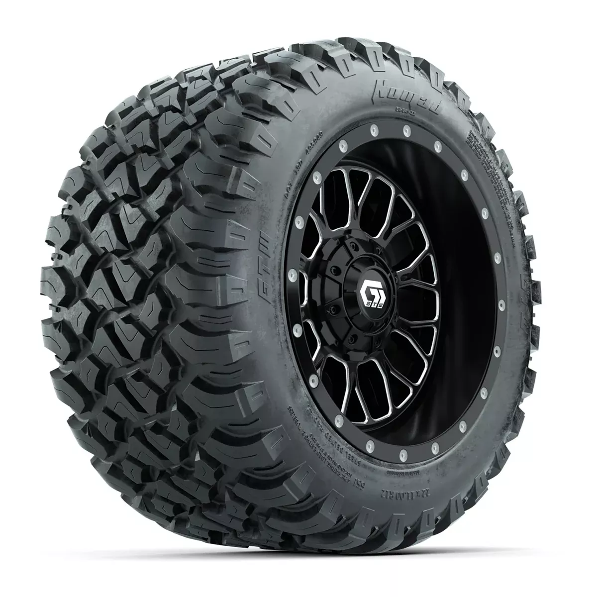 Set of (4) 12" GTW Helix Machined & Black Wheels with 22x11-R12 Nomad All-Terrain Tires