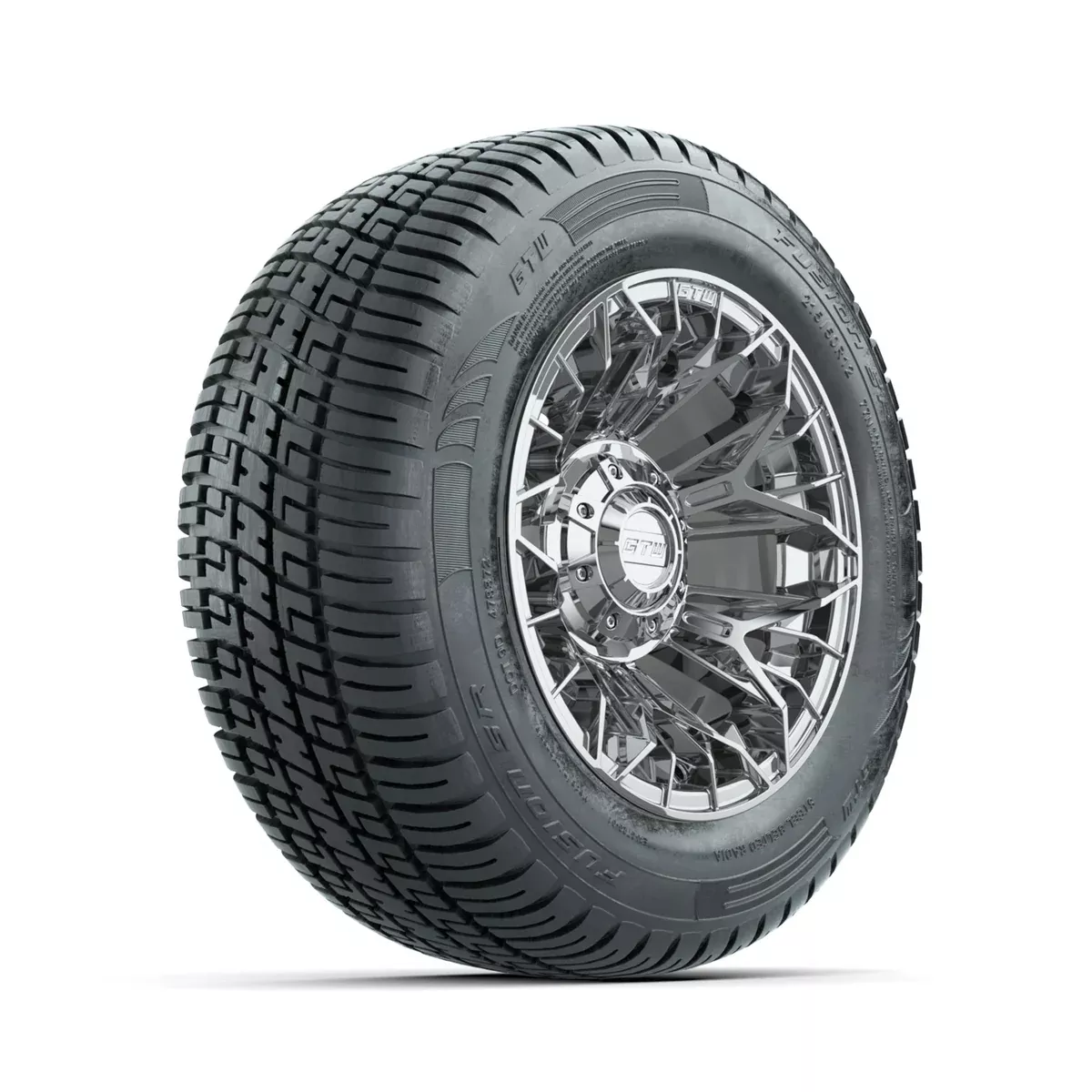 Set of (4) 12" GTW Stellar Chrome Wheels with 215/50-R12 Fusion S/R Street Tires