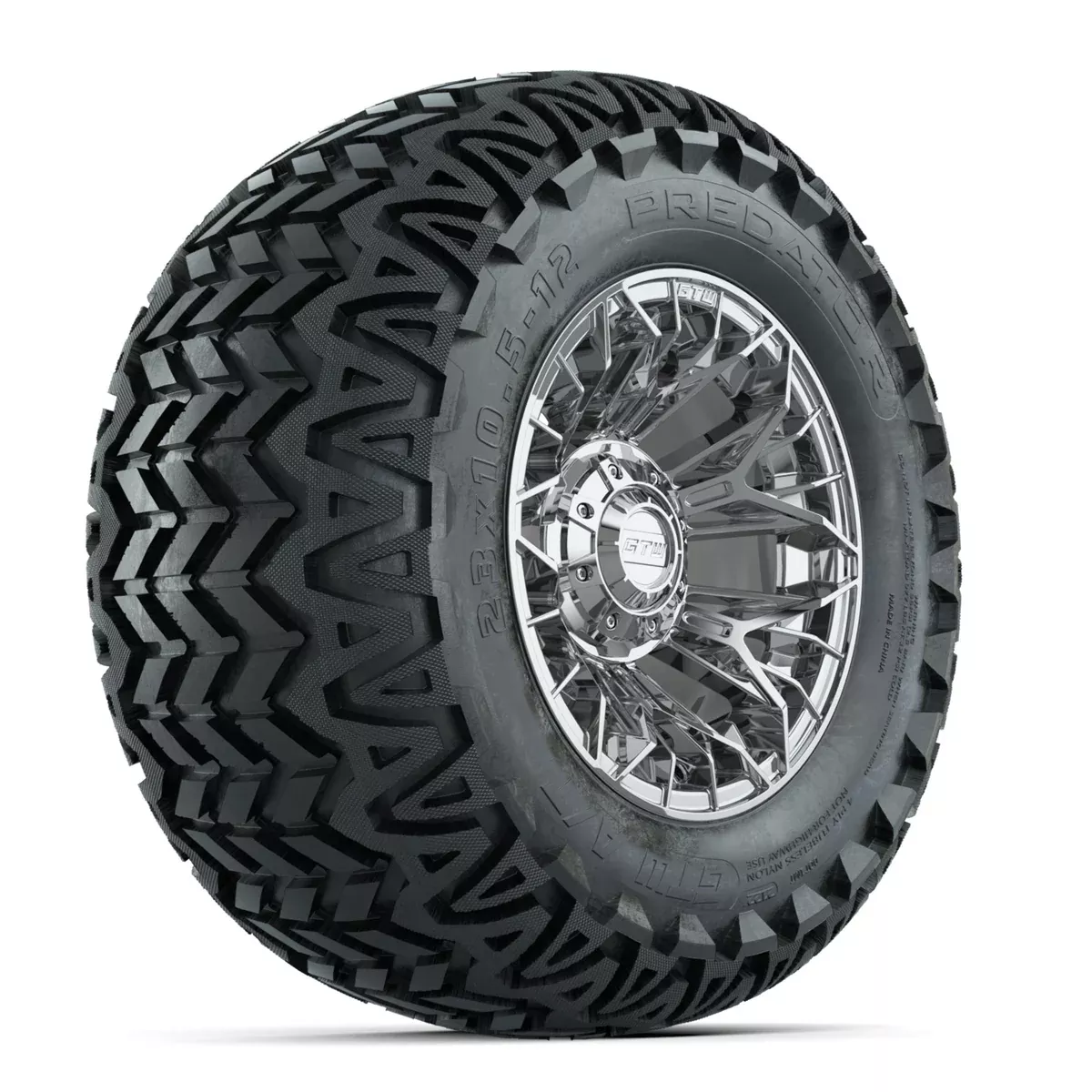 Set of (4) 12" GTW Stellar Chrome Wheels with 23x10.5-12 Predator All-Terrain Tires