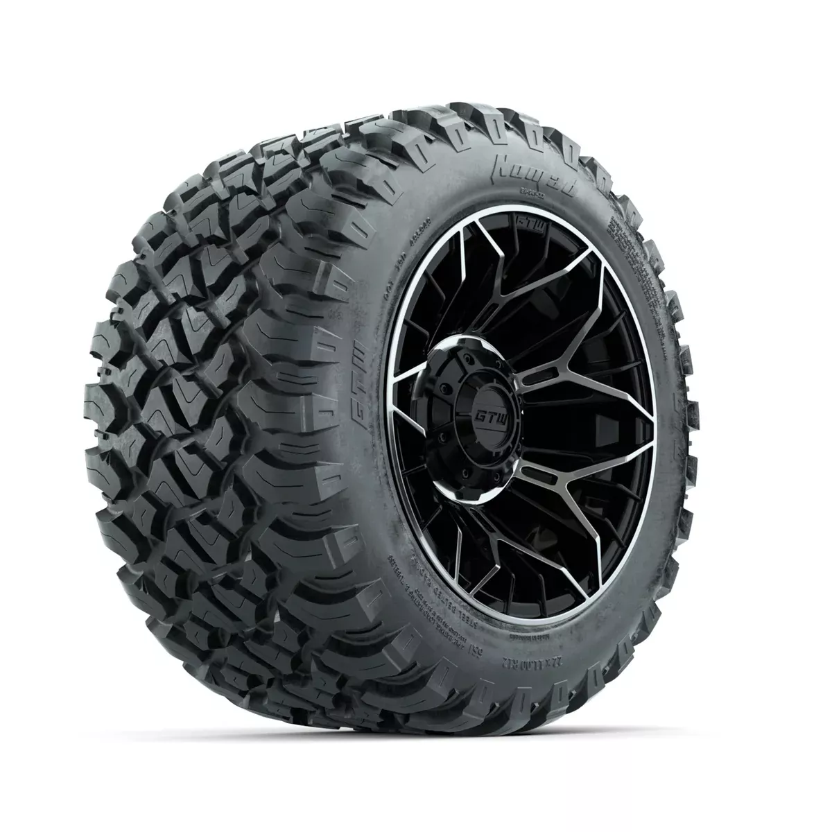 Set of (4) 12" GTW Stellar Machined & Black Wheels with 22x11-R12 Nomad All-Terrain Tires