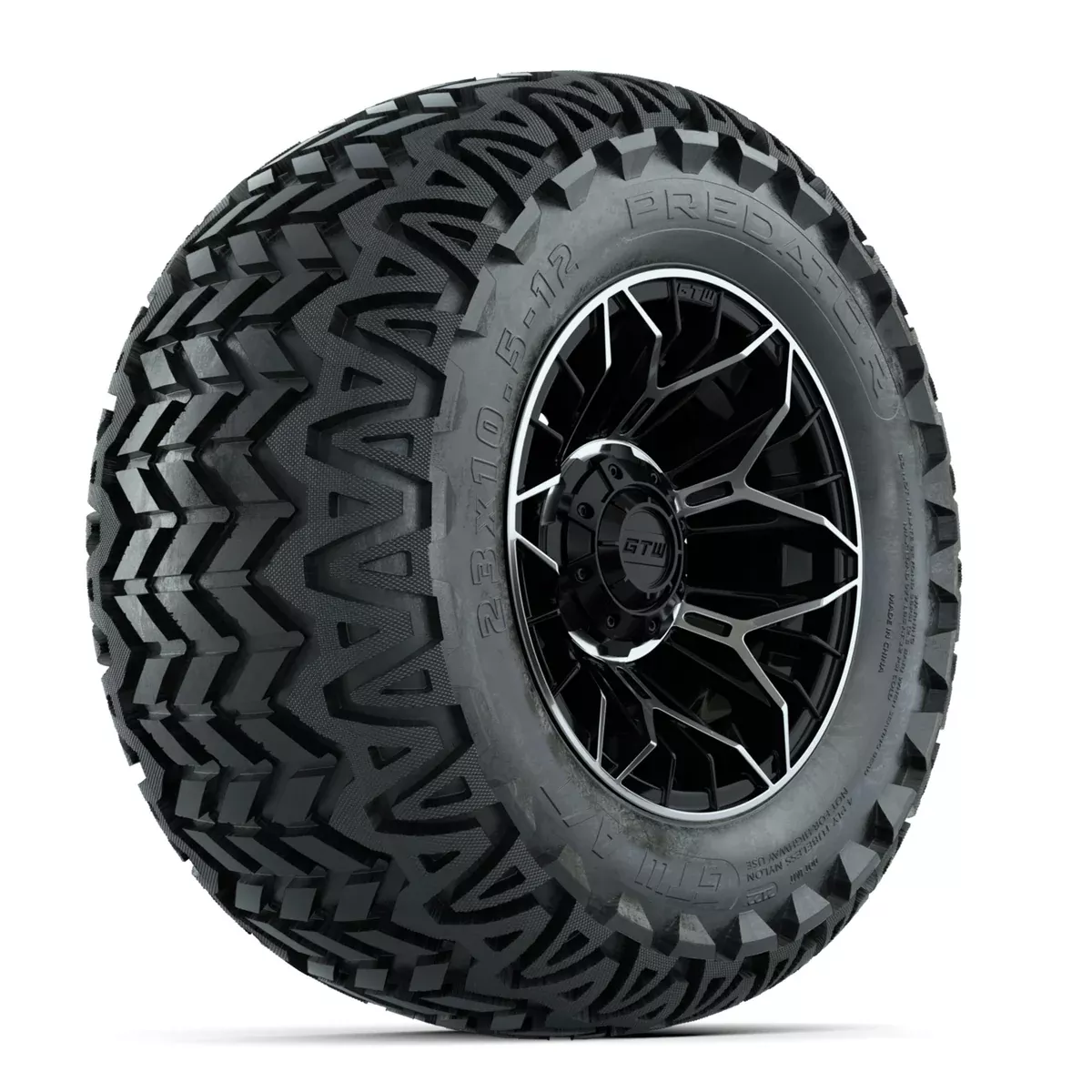 Set of (4) 12" GTW Stellar Machined & Black Wheels with 23x10.5-12 Predator All-Terrain Tires