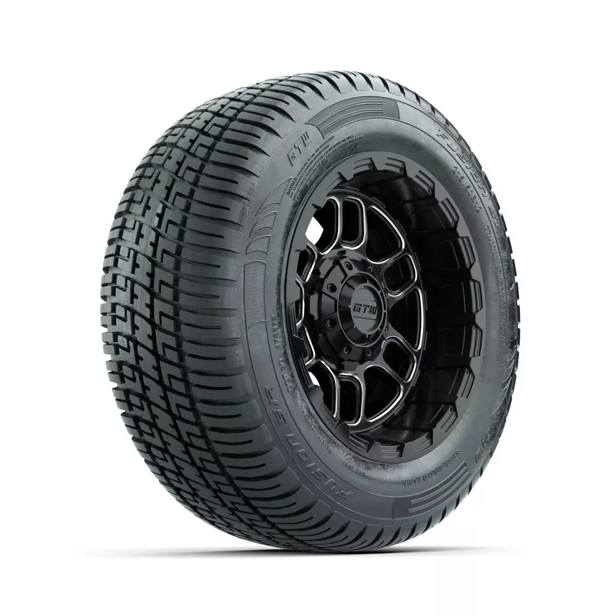 Set of (4) 12" GTW Titan Machined & Black Wheels with 215/50-R12 Fusion S/R Street Tires