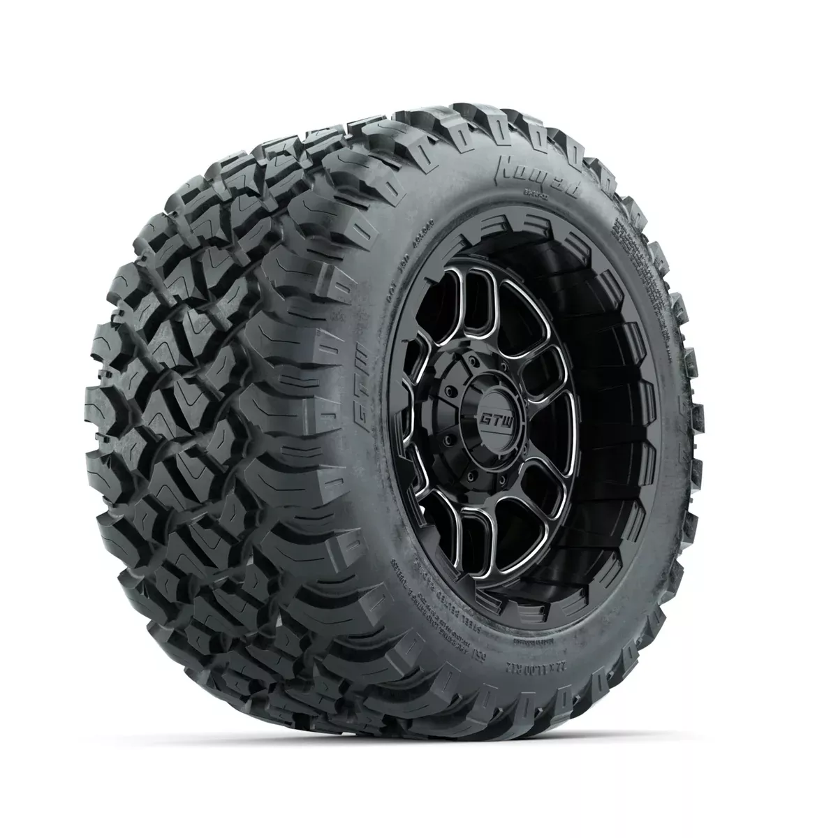 Set of (4) 12" GTW Titan Machined & Black Wheels with 22x11-R12 Nomad All-Terrain Tires