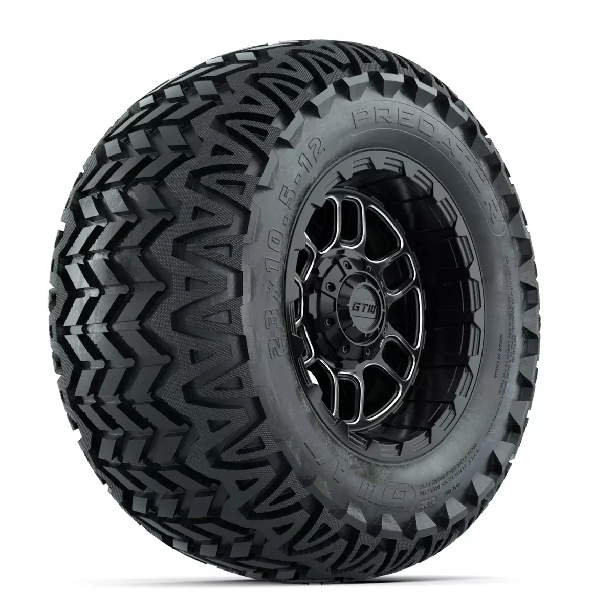 Set of (4) 12" GTW Titan Machined & Black Wheels with 23x10.5-12 Predator All-Terrain Tires