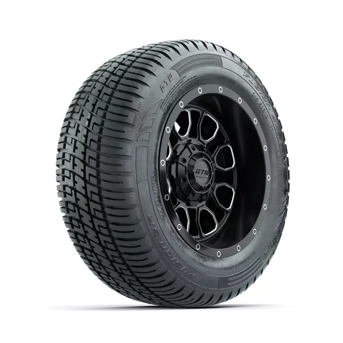 Set of (4) 12" GTW Volt Machined & Black Wheels with 215/50-R12 Fusion S/R Street Tires