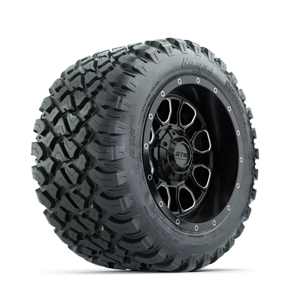 Set of (4) 12" GTW Volt Machined & Black Wheels with 22x11-R12 Nomad All-Terrain Tires