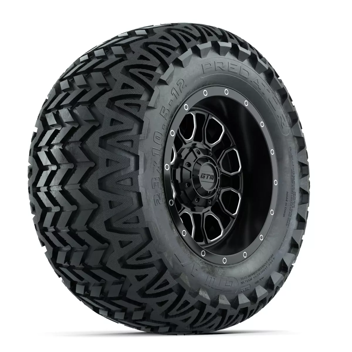 Set of (4) 12" GTW Volt Machined & Black Wheels with 23x10.5-12 Predator All-Terrain Tires