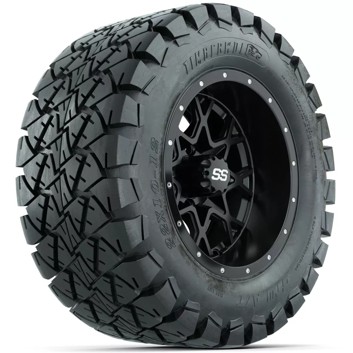 Set of (4) 12" GTW Vortex Wheels with 22x10-12 GTW Timberwolf All-Terrain Tires