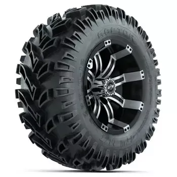 Set of 4 -12 inch GTW Tempest Black and Machined Wheels with 23 inch Raptor Mud Tires