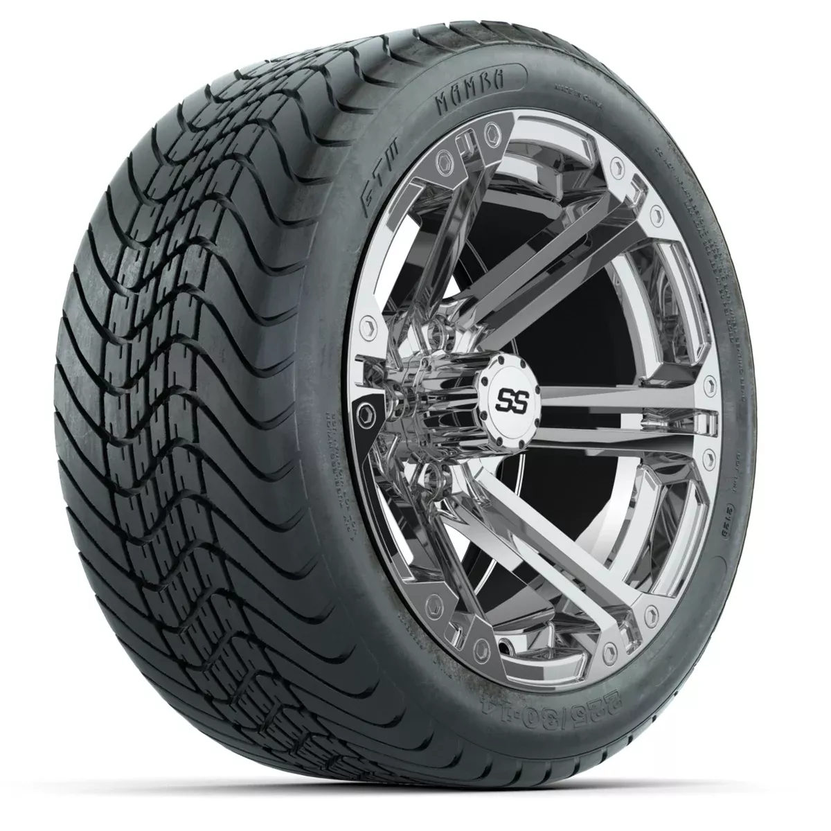 Set of (4) 14" GTW Chrome Specter Wheels with 225/30-14 Mamba Street Tires