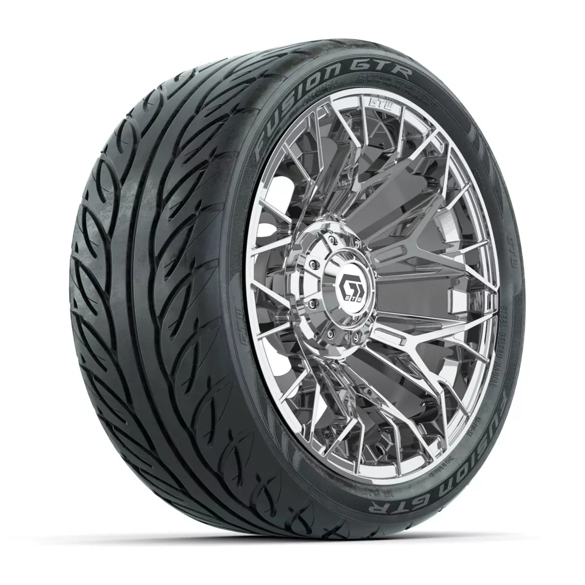 Set of (4) 14" GTW Stellar Chrome Wheels with 205/40-R14 Fusion GTR Street Tires