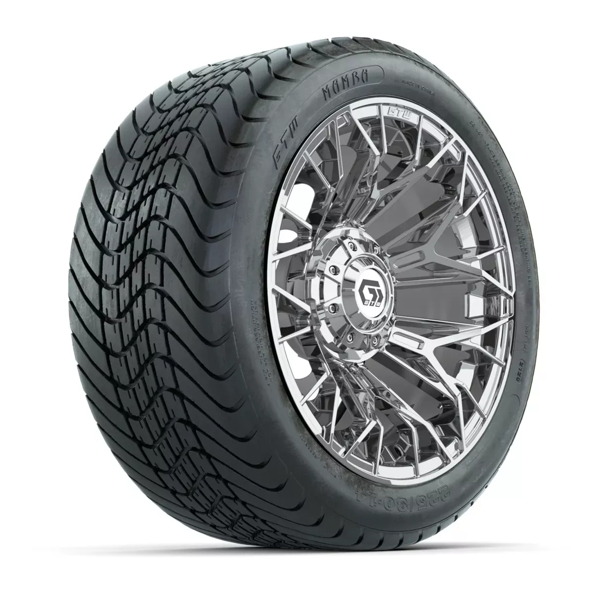 Set of (4) 14" GTW Stellar Chrome Wheels with 225/30-14 Mamba Street Tire