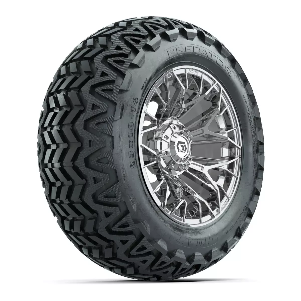 Set of (4) 14" GTW Stellar Chrome Wheels with 23x10-14 Predator All-Terrain Tires