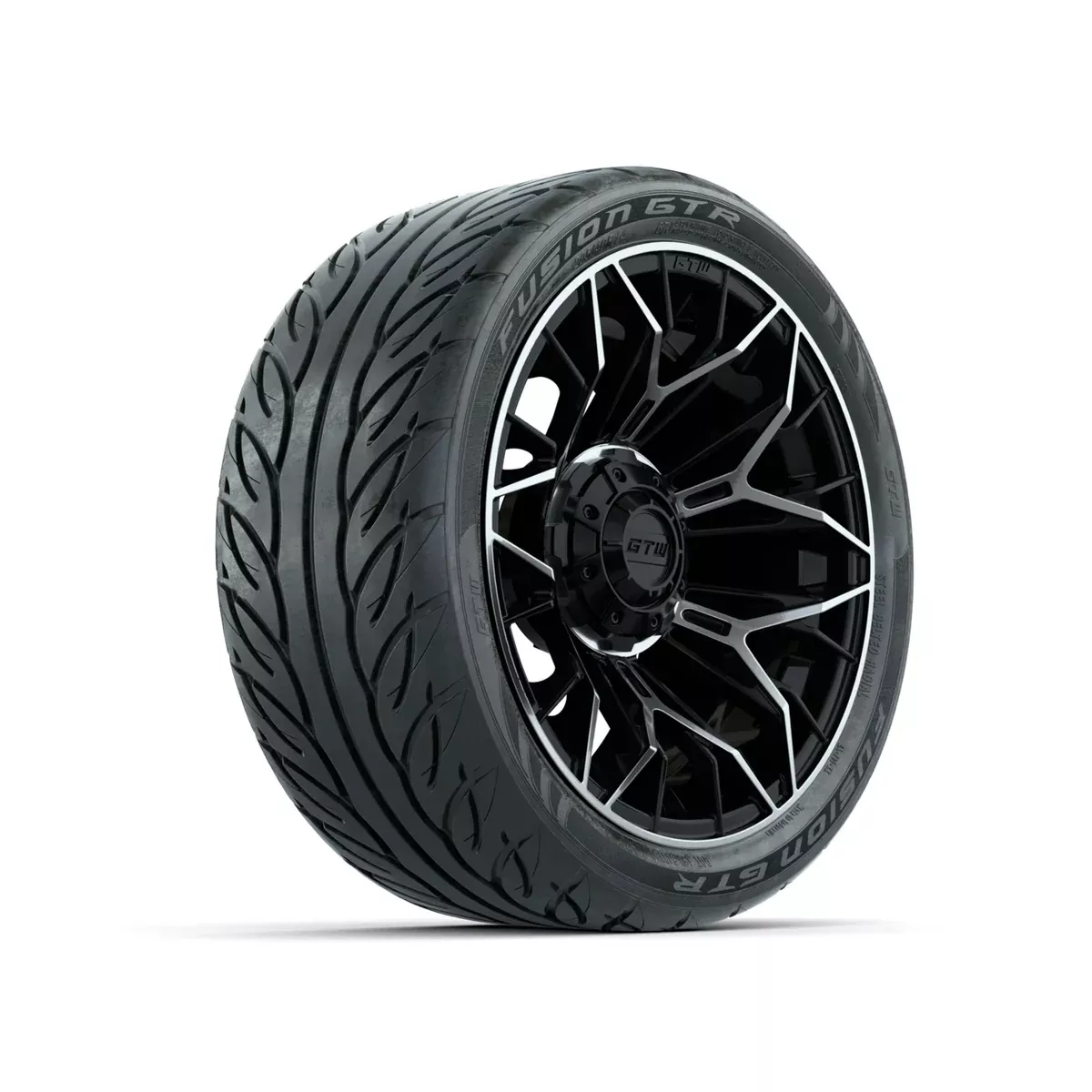 Set of (4) 14" GTW Stellar Machined & Black Wheels with 205/40-R14 Fusion GTR Street Tires