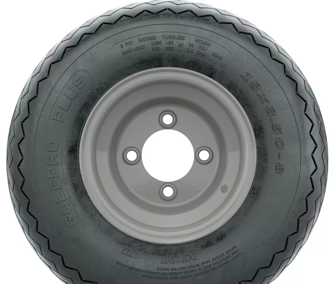 Set of (4) 8" Gray Steel Wheels with 18 in Golf Pro Plus Sawtooth Tires (6-Ply)