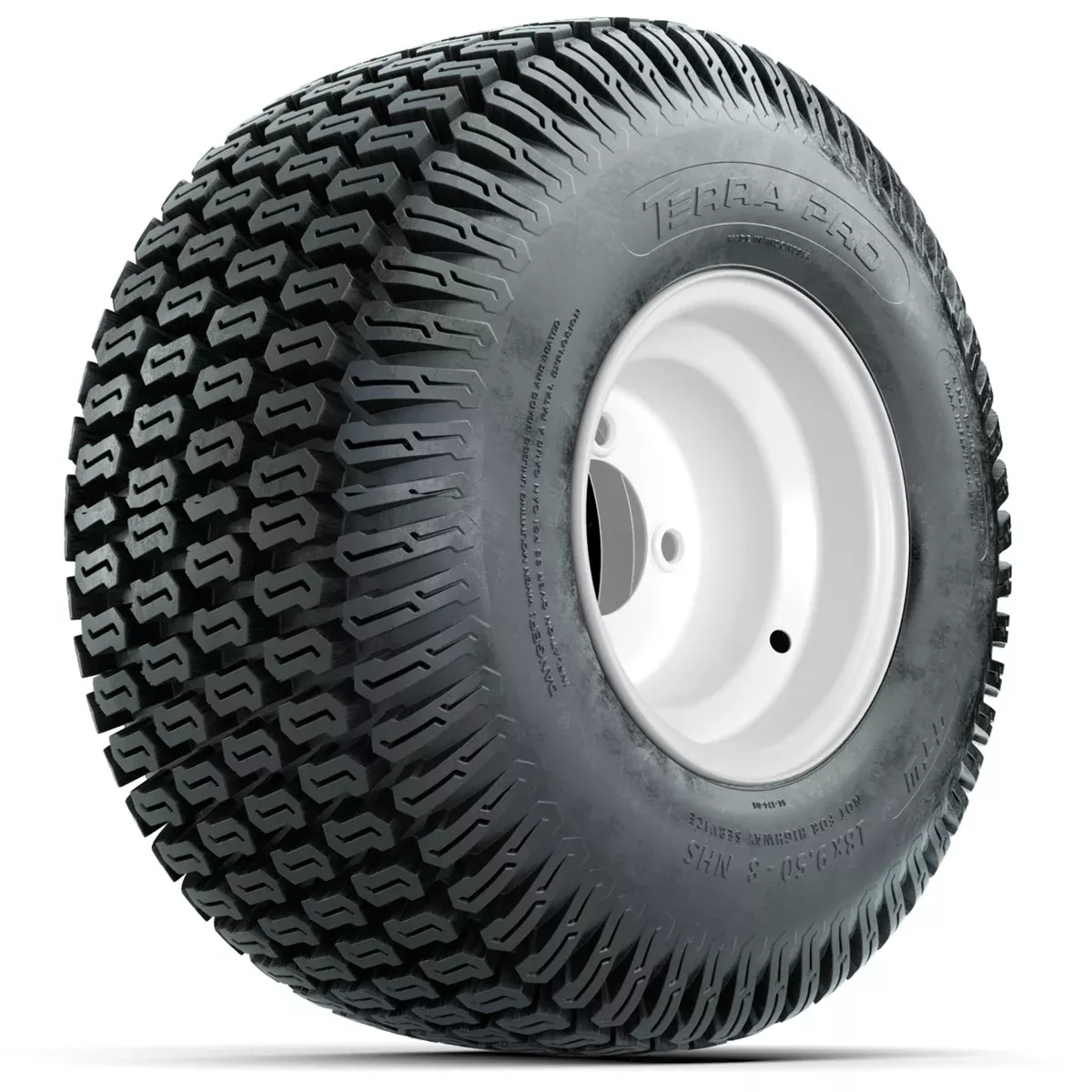 Set of (4) 8" White Steel Wheels with 18" GTW S-Tread Traction Tires