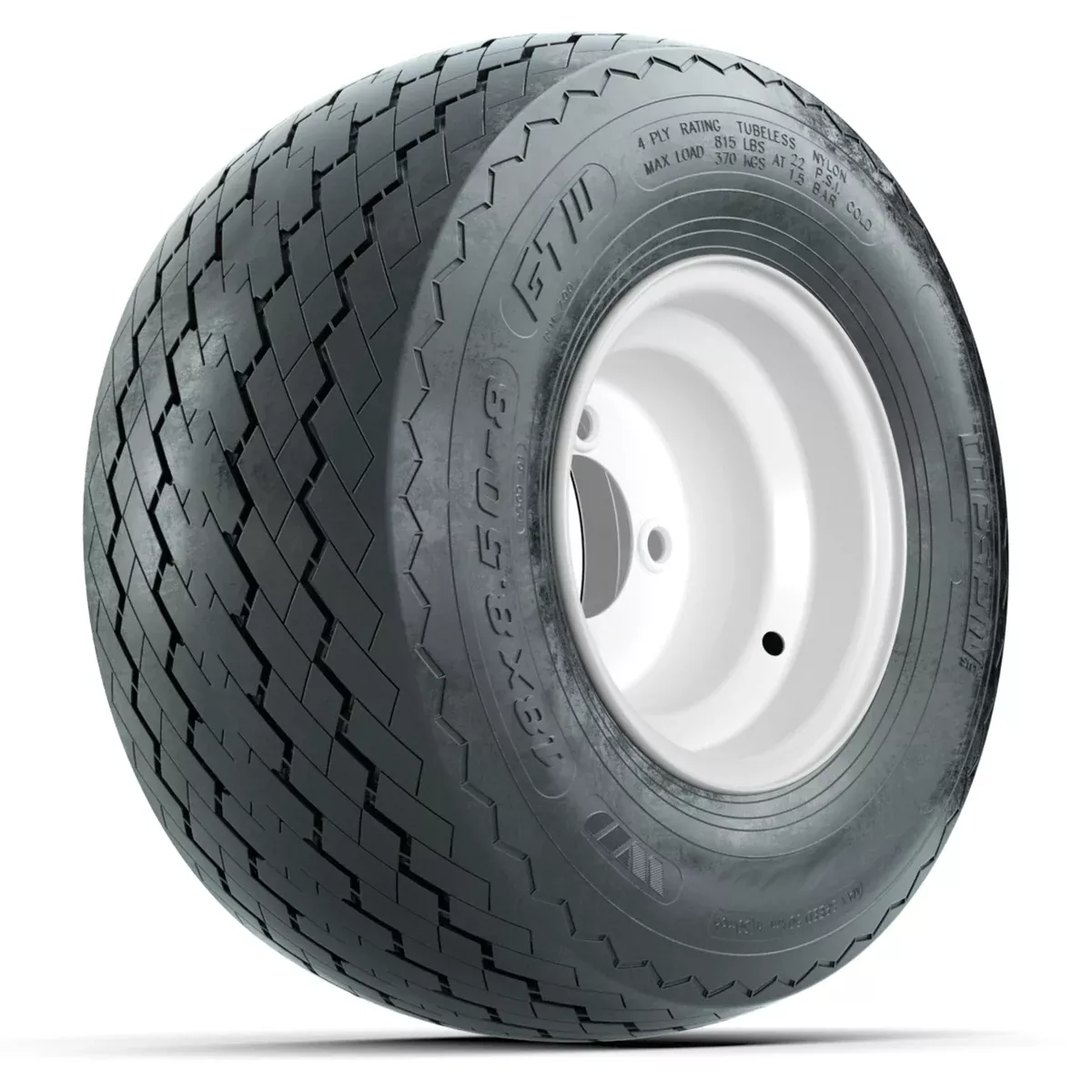 Set of (4) 8" White Steel Wheels with 18" Tires