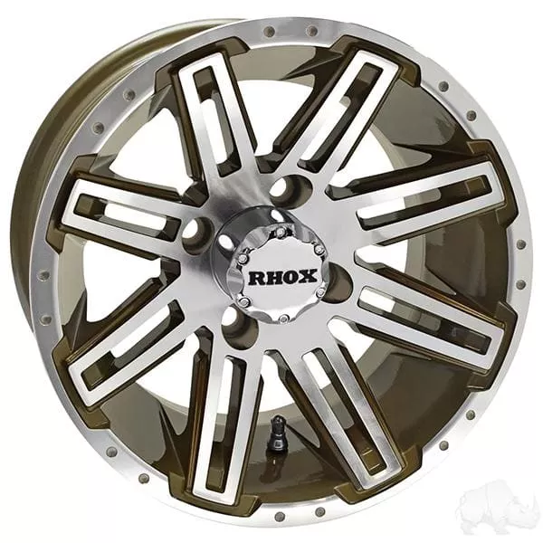 Set of (4) RHOX RX265 12" Machined Bronze Golf Cart Wheels - Choose Tire Combo