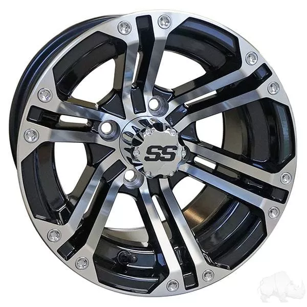 Set of (4) RHOX RX330 12" Machined Black Golf Cart Wheels - Choose Tire Combo