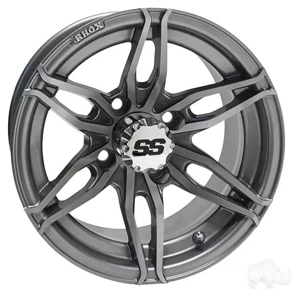 Set of (4) RHOX RX377 12" Gun Metal Golf Cart Wheels - Choose Tires for Combo