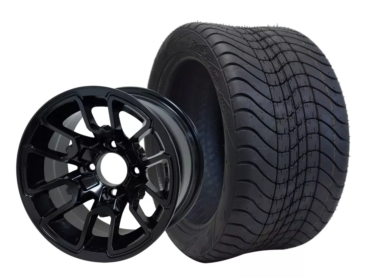 SGC 12″ Lizard Glossy Black Wheel – Aluminum Alloy / STEELENG 215/40-12 Low Profile Tire DOT Approved (SET of 4)