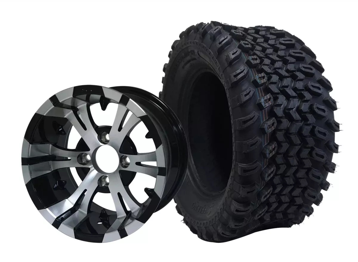 SGC 12″ Vampire Machined Black Wheel – Aluminum Alloy / STEELENG 23″x10.5″-12″ All Terrain Tire (SET of 4)