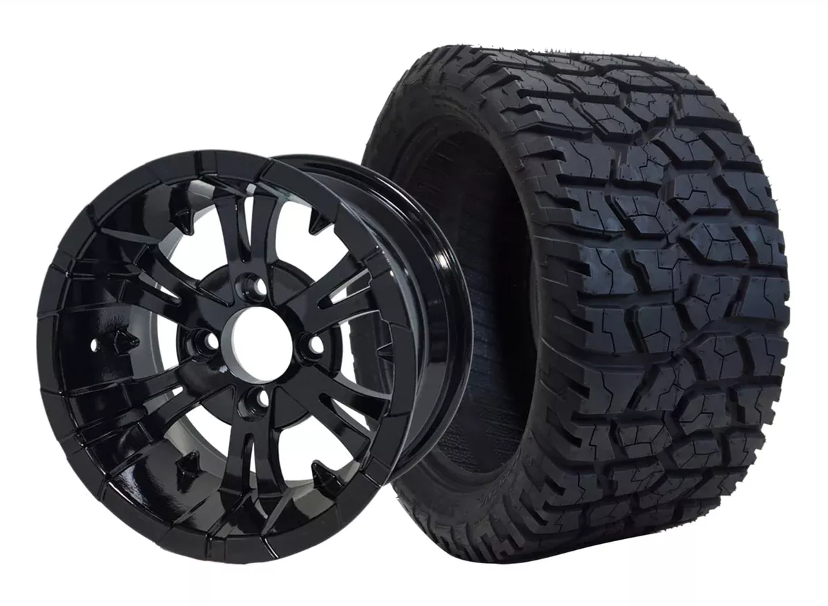 SGC 14″ Vampire Glossy Black Wheel – Aluminum Alloy / STEELENG 22″x10.5″-14″ GATOR All Terrain Tire DOT Approved (SET of 4)