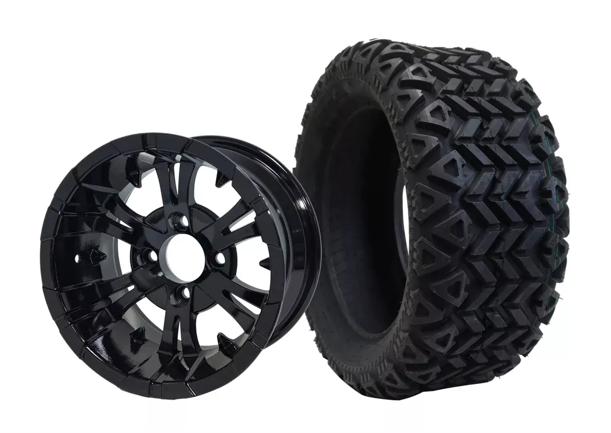 SGC 14″ Vampire Glossy Black Wheel – Aluminum Alloy / STEELENG 23″x10″-14″ All Terrain Tire DOT approved (SET of 4)