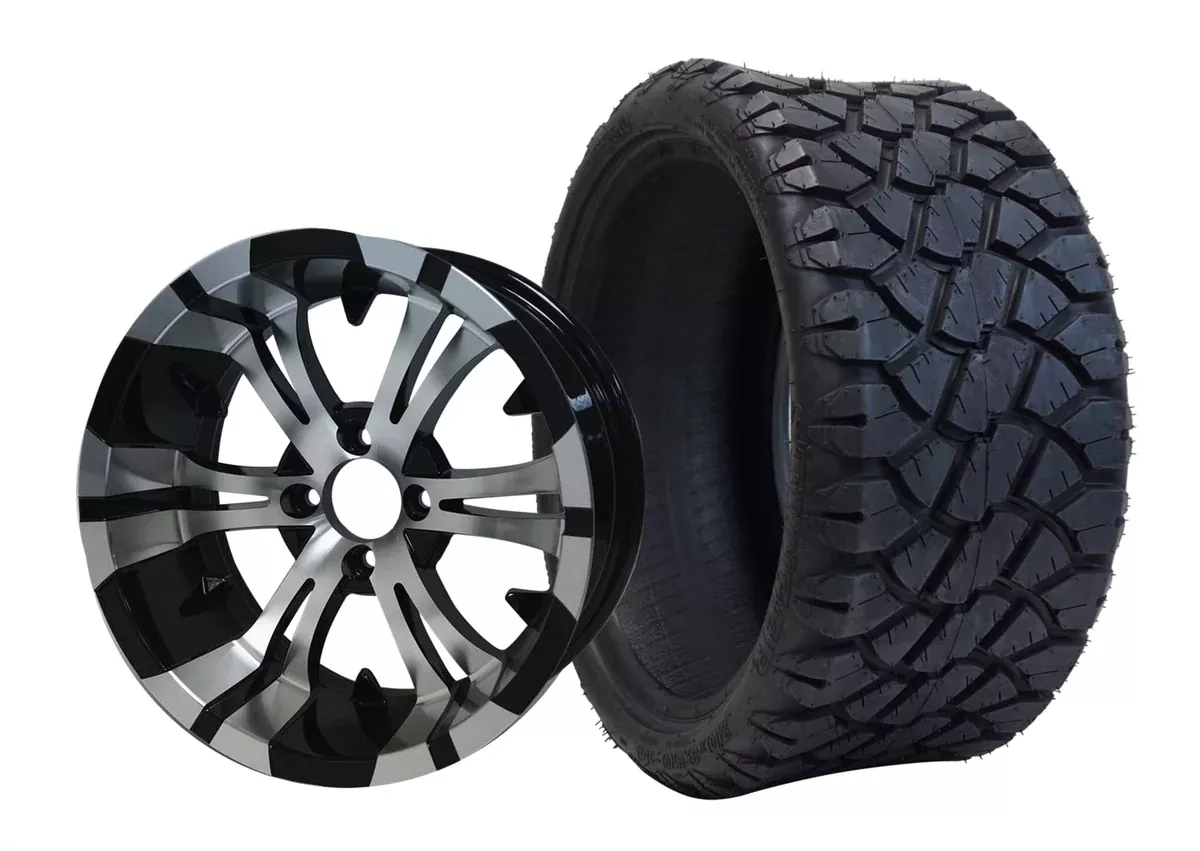 SGC 14″ Vampire Machined/Black Wheel – Aluminum Alloy / STEELENG 20″x8.5″-14″ STINGER Hybrid AT Tire DOT approved (SET of 4)