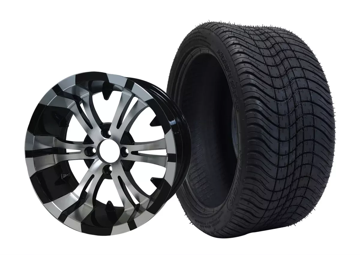 SGC 14″ Vampire Machined/Black Wheel – Aluminum Alloy / STEELENG 205/30-14 Low Profile Tire DOT approved (SET of 4)