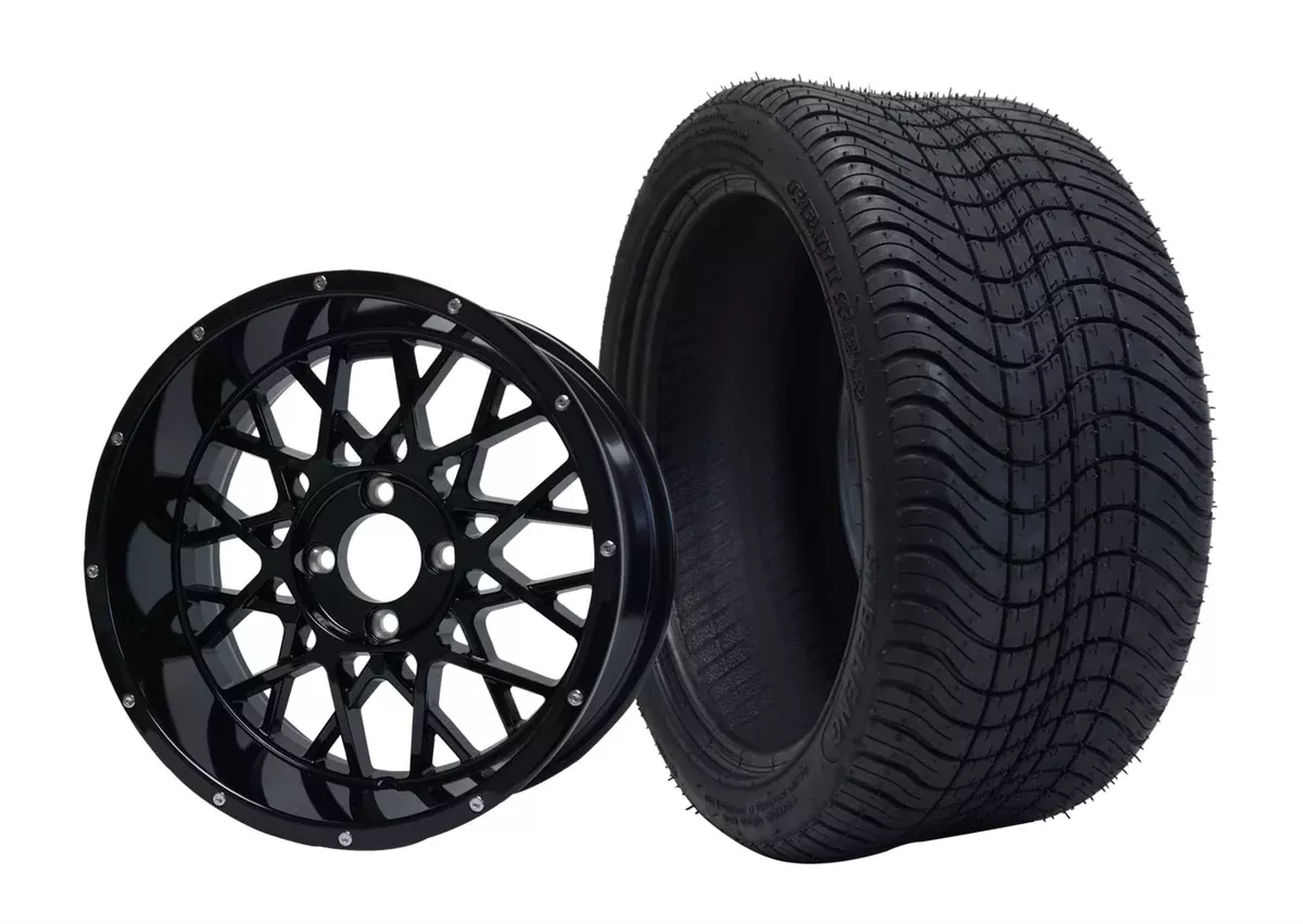 SGC 14″ Venom Glossy Black Wheel – Aluminum Alloy / STEELENG 205/30-14 Low Profile Tire DOT approved (SET of 4)