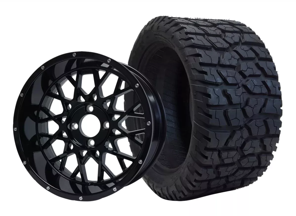 SGC 14″ Venom Glossy Black Wheel – Aluminum Alloy / STEELENG 22″x10.5″-14″ GATOR Hybrid AT Tire DOT approved (SET of 4)