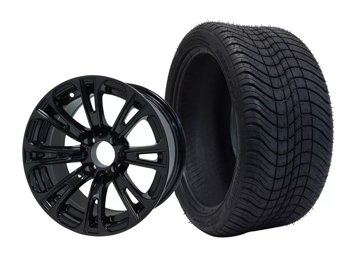 SGC 14″ Voodoo Glossy Black Wheel – Aluminum Alloy / STEELENG 205/30-14 Low Profile Tire DOT approved (SET of 4)