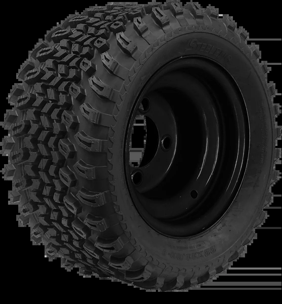 SGC 8″ Steel Wheel – Black / STEELENG 22″x11″-8″ All Terrain Tire (SET of 4)