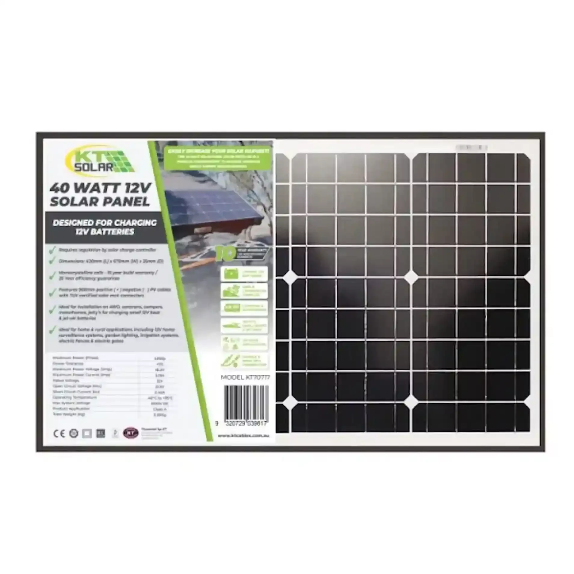 Solar Panel 40 Watt Mono 12v