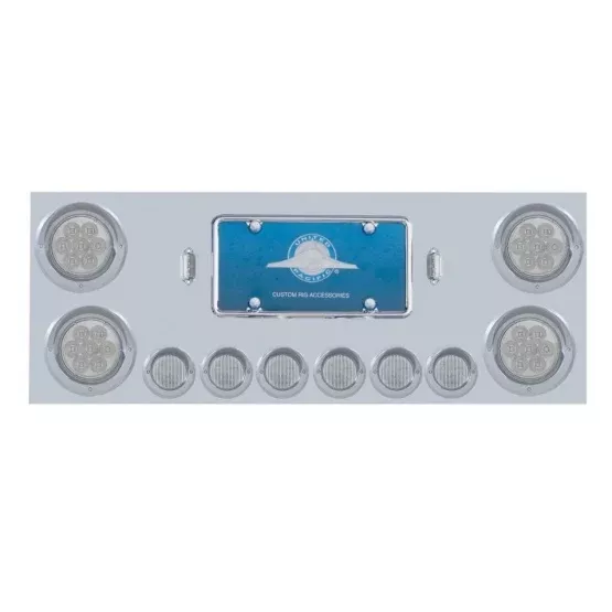 SS Rear Center Panel With 4X 7 LED 4" Reflector Lights & 6X 9 LED 2" Lights & Visors -Red LED/Clear Lens