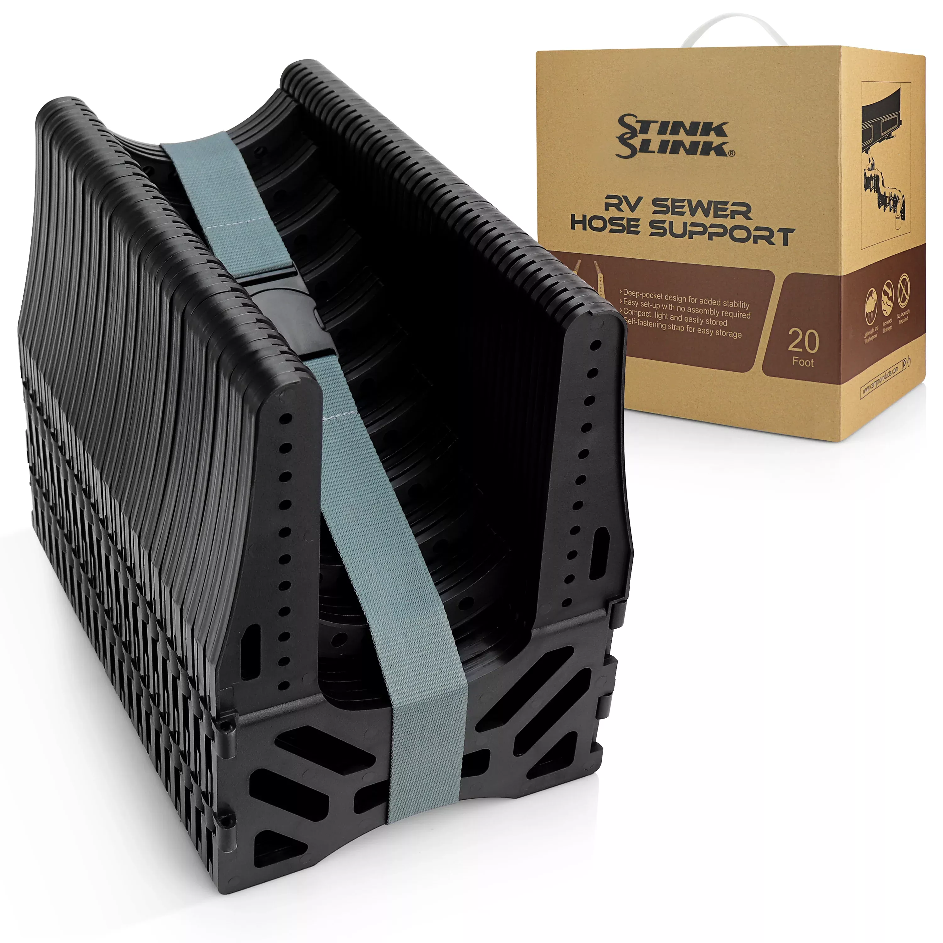 Stink Slink 20' RV Sewer Hose Support Sloped Camper Septic Holder Collapsable w/ Carry Strap
