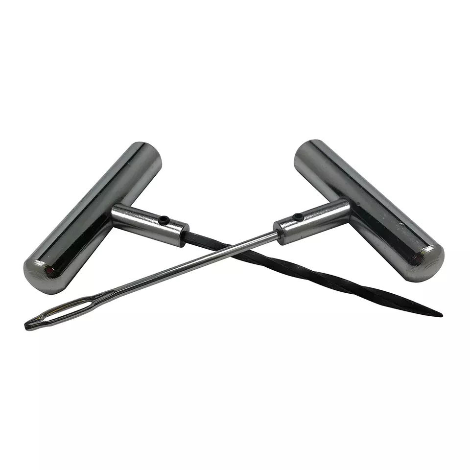 T-Handle Tire Plug Repair Tool Set - Replaceable Steel Spiral Probe & Split Eye Needle