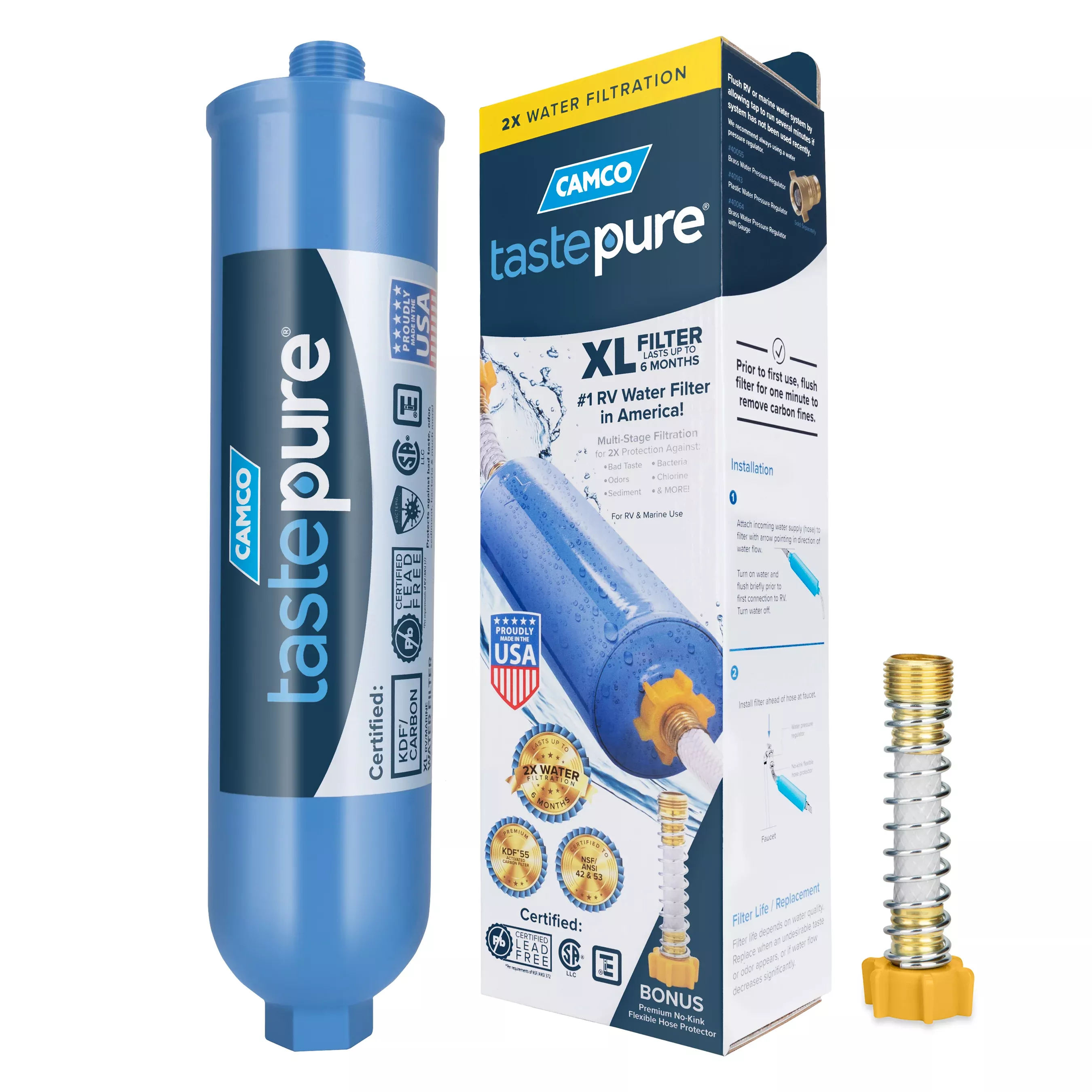 TastePURE XL Water Filter (KDF)w/Flexible Hose Protector