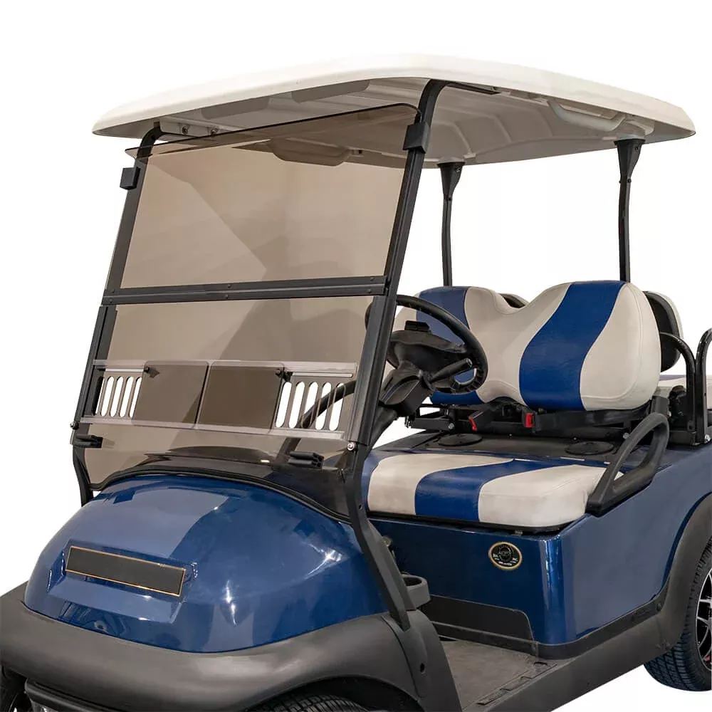 Tinted Club Car Precedent / Onward / Tempo 1/4" Fold-Down Windshield with Vents (Years 2004-Up)